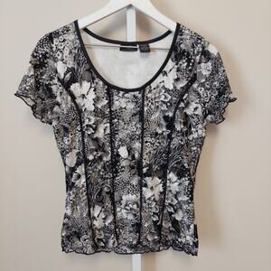 MDS California Y2K‎ Top L Short Sleeve Floral Whimsigoth Dark Coquette Fairy